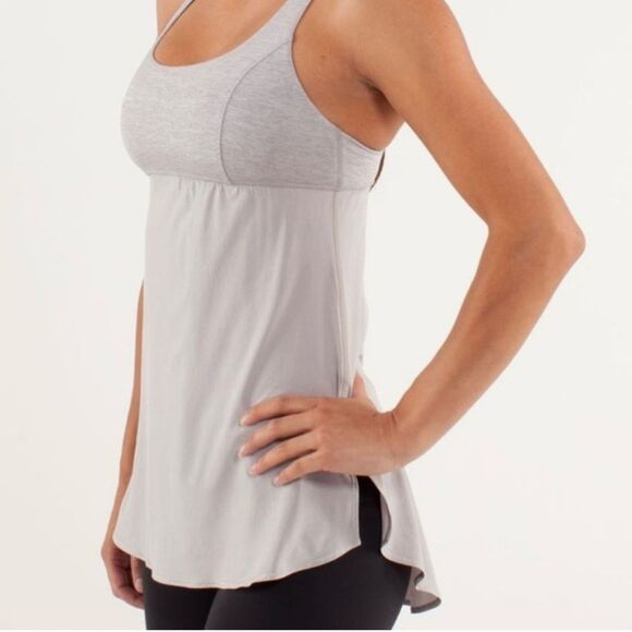 Lululemon- “Venus” Light Grey Racerback Sheer Bottom Built in Bra Top- Size S - Picture 1 of 6